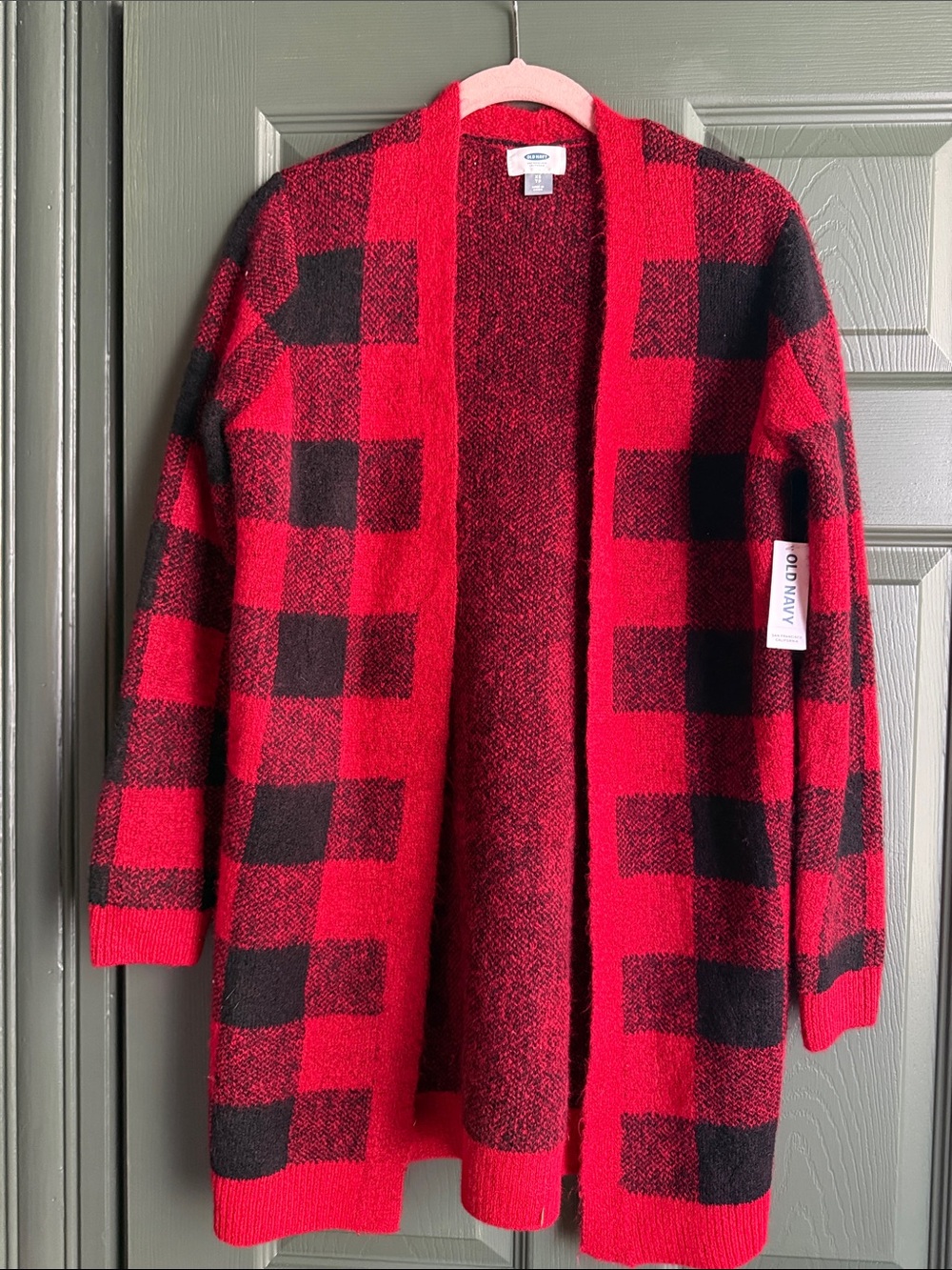 Old Navy Red and Black Buffalo Plaid Open-Front Cardigan